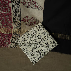Maheshwari silk hand block bagru print 3pc unstitched dress