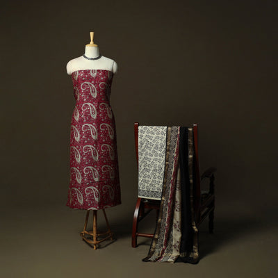 Maheshwari silk hand block bagru print 3pc unstitched dress