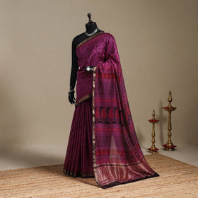 Pink - maheshwari silk natural dyed bagh saree with zari