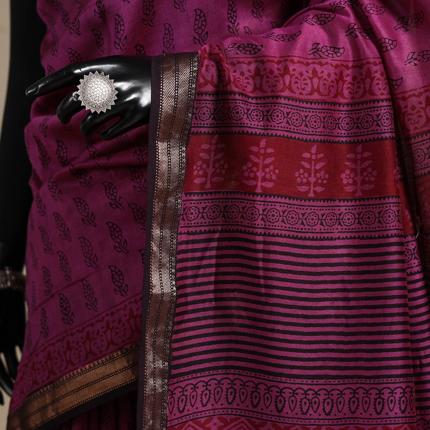 Pink - maheshwari silk natural dyed bagh saree with zari