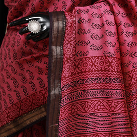 Pink - maheshwari silk natural dyed bagh saree with zari