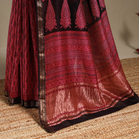 Pink - maheshwari silk natural dyed bagh saree with zari