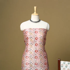 Pink - maheshwari silk sanganeri hand 3pc unstitched dress