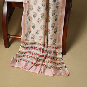 Pink - maheshwari silk sanganeri hand 3pc unstitched dress