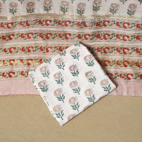 Pink - maheshwari silk sanganeri hand 3pc unstitched dress