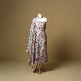 Pink - maheshwari silk sanganeri hand 3pc unstitched dress