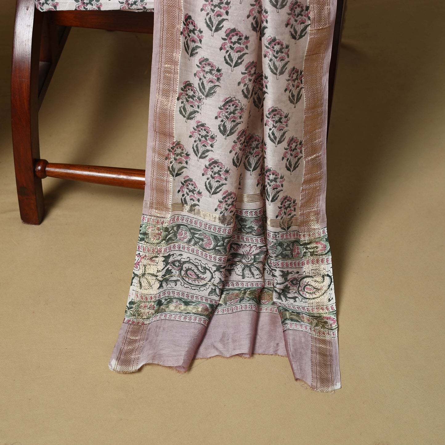 Pink - maheshwari silk sanganeri hand 3pc unstitched dress