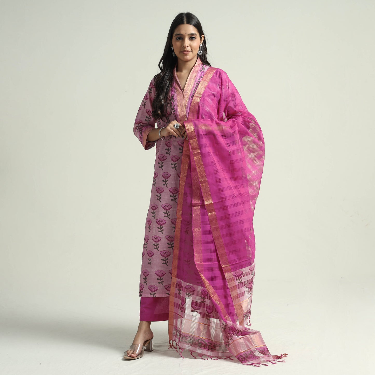 Mangalagiri Kurta with Palazzo & Dupatta Set