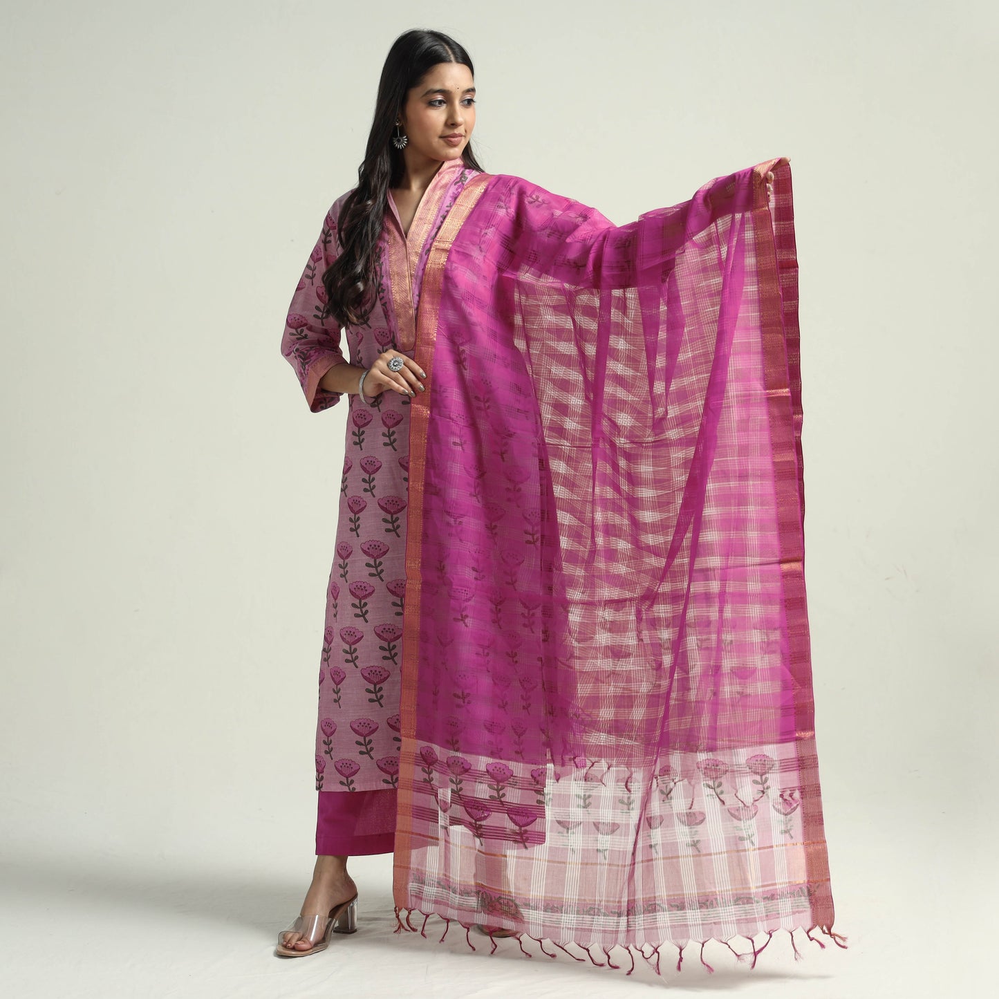 Mangalagiri Kurta with Palazzo & Dupatta Set