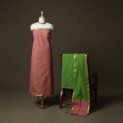 Mangalagiri cotton 3pc unstitched dress material with zari