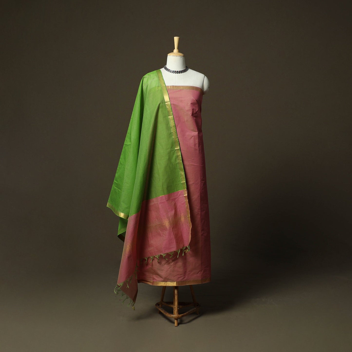 Mangalagiri cotton 3pc unstitched dress material with zari