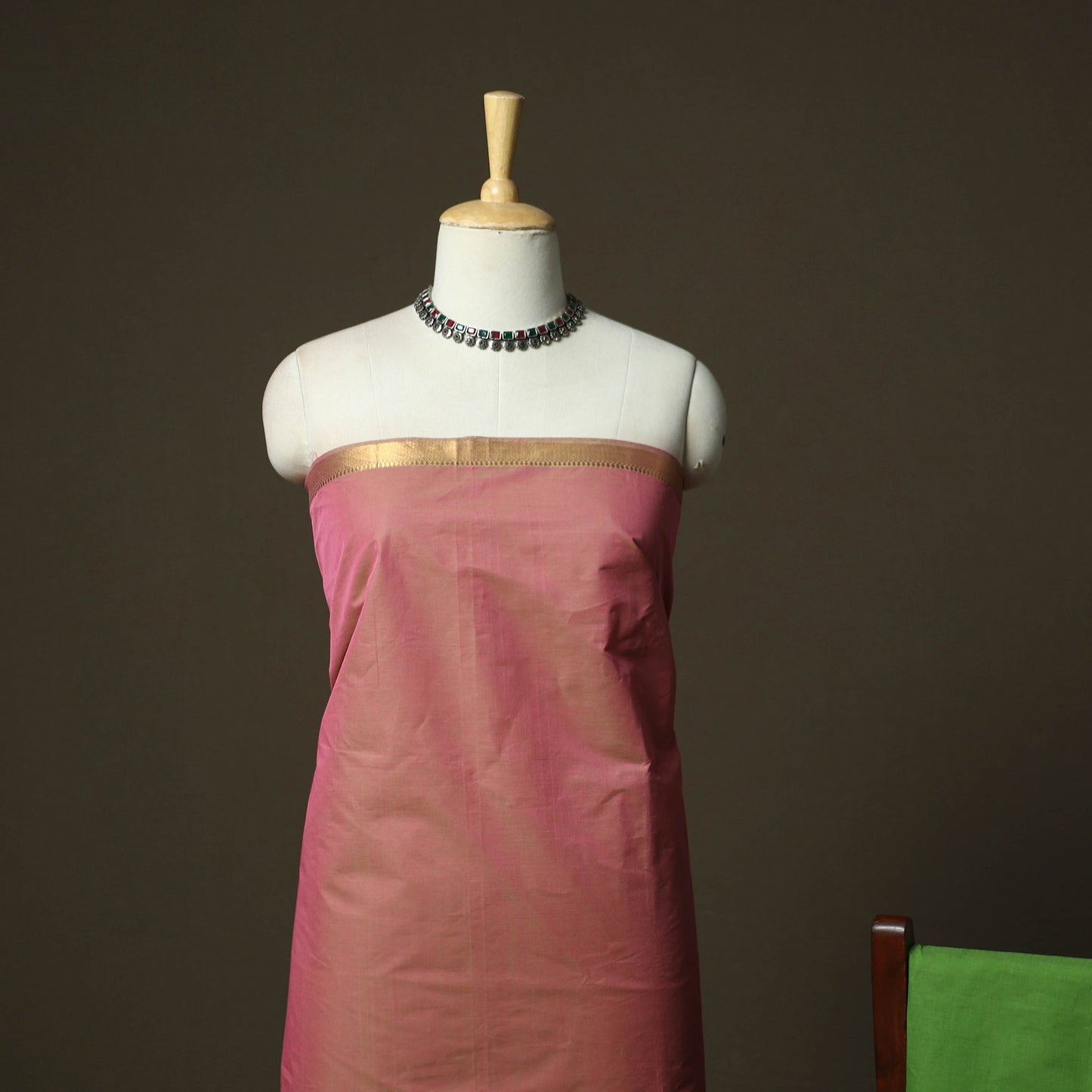 Mangalagiri cotton 3pc unstitched dress material with zari