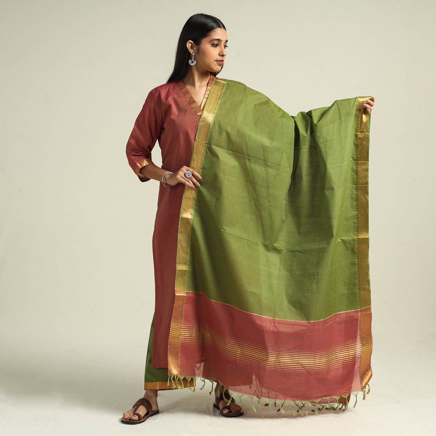 Mangalagiri Kurta with Palazzo & Dupatta Set
