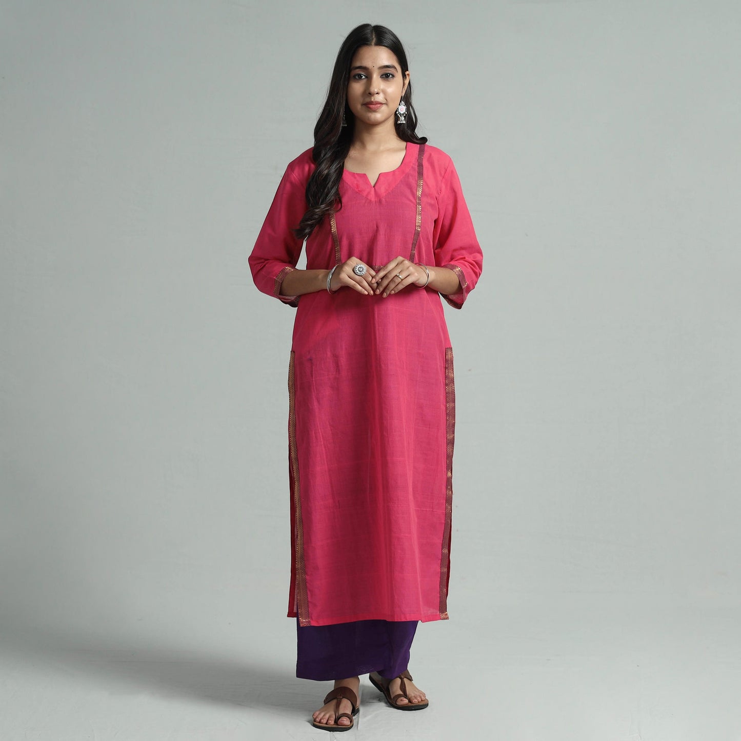  Mangalagiri Handloom Cotton Kurta with Palazzo & Dupatta Set 