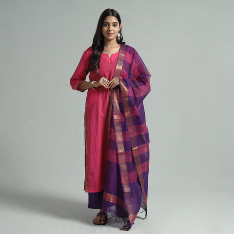  Mangalagiri Handloom Cotton Kurta with Palazzo & Dupatta Set 