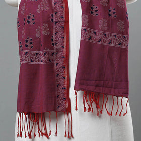  Mangalagiri Handloom Block Printed Cotton Stole with Tassels Online 