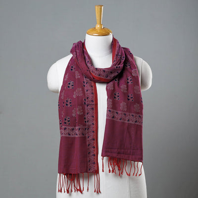  Mangalagiri Handloom Block Printed Cotton Stole with Tassels Online 
