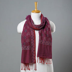  Mangalagiri Handloom Block Printed Cotton Stole with Tassels Online 