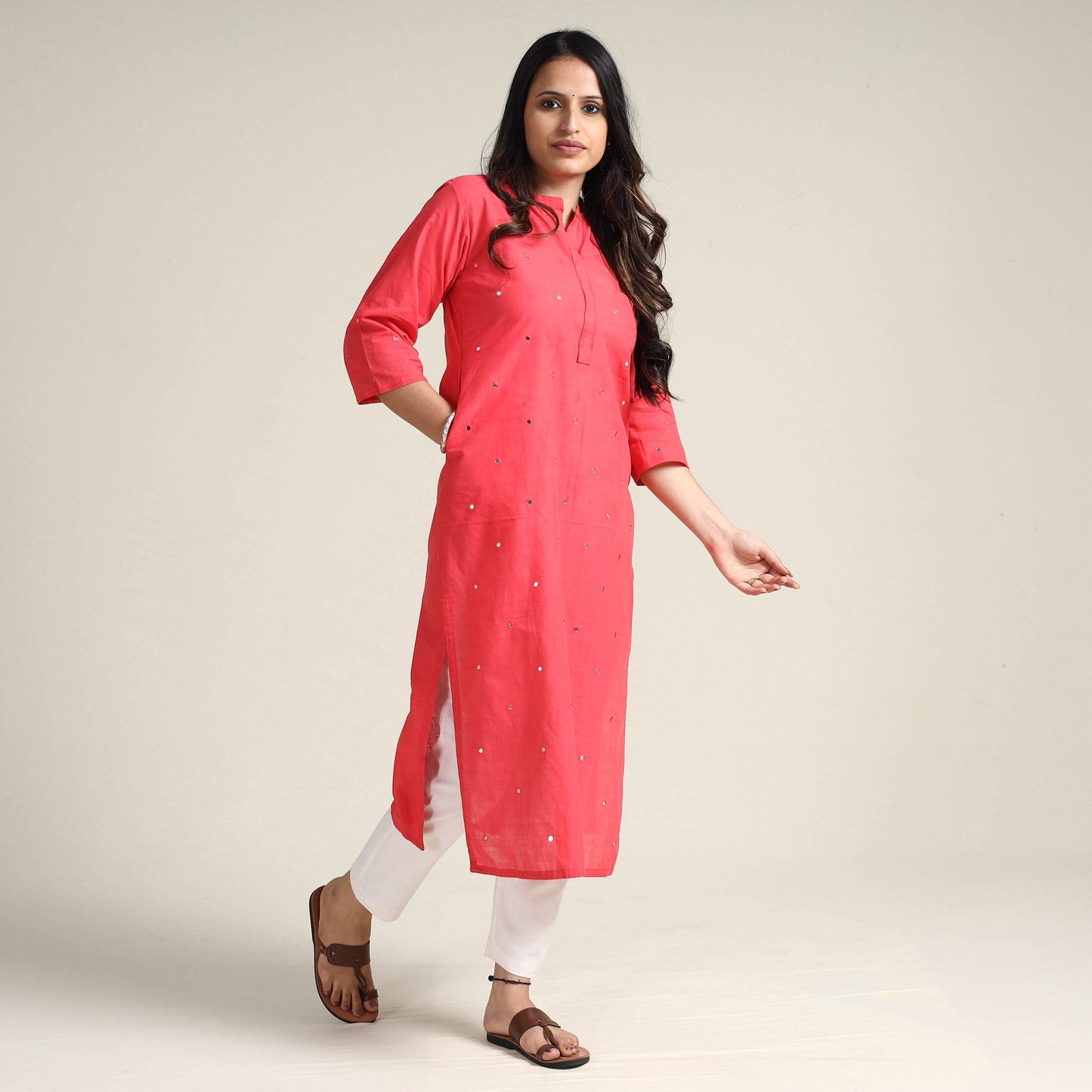  iTokri Casuals - Mangalgiri Pure Handloom Cotton Embroidered Long Kurta 