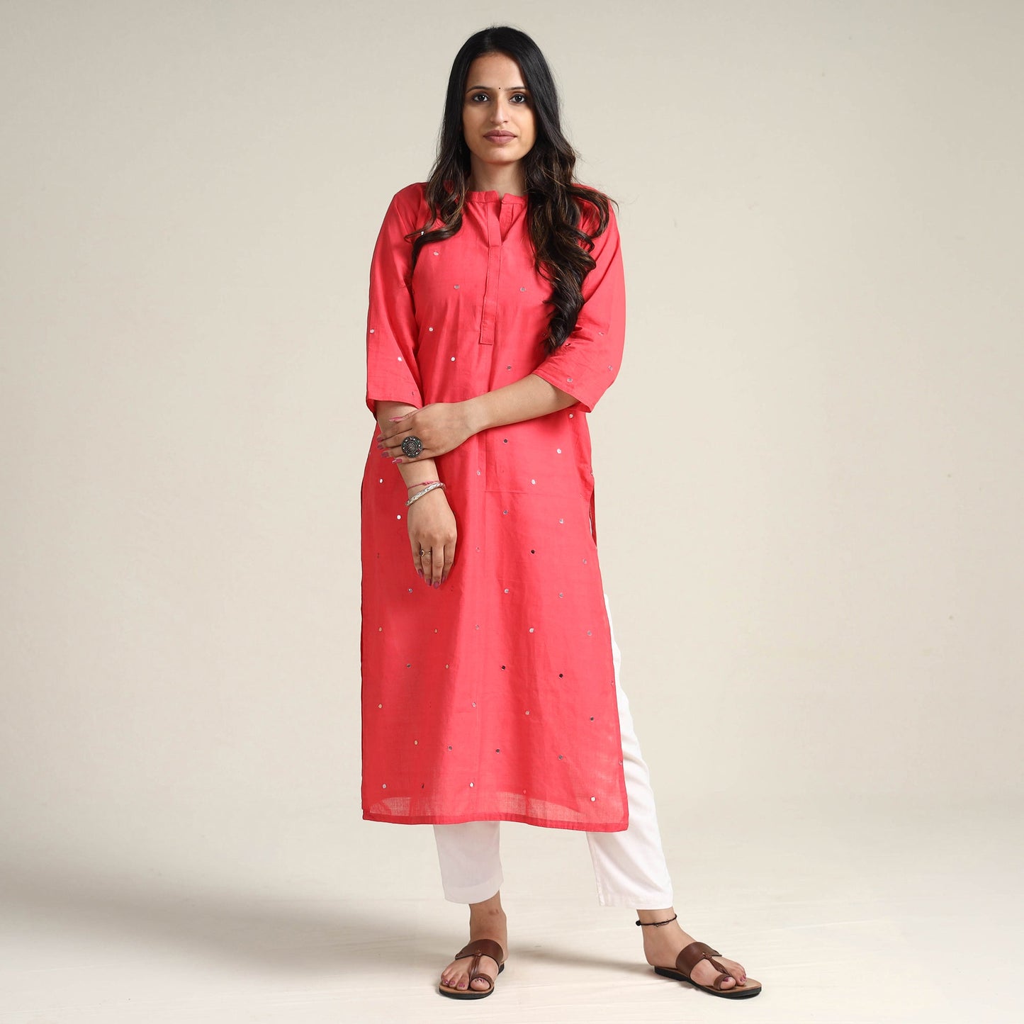  iTokri Casuals - Mangalgiri Pure Handloom Cotton Embroidered Long Kurta 