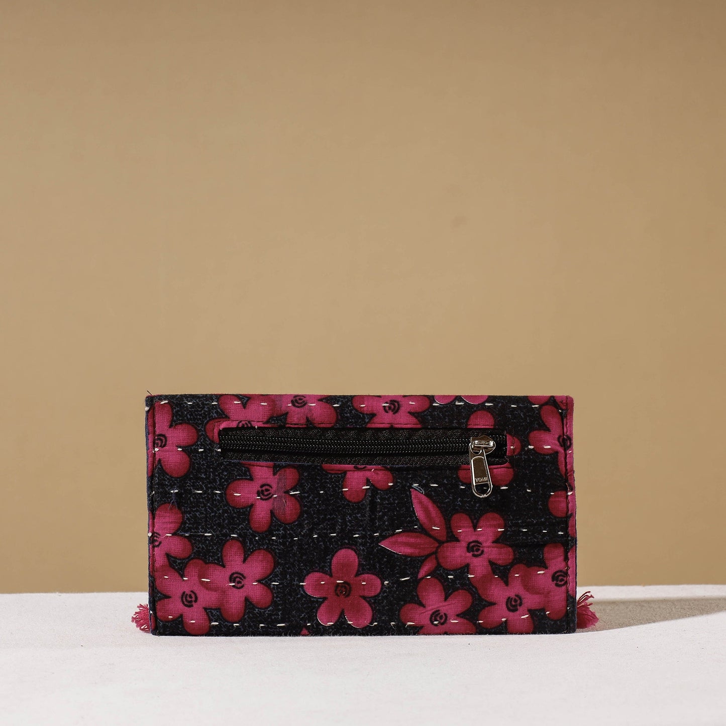 Pink Marudhara Ajrakh Printed Clutch Wallet With Tassels