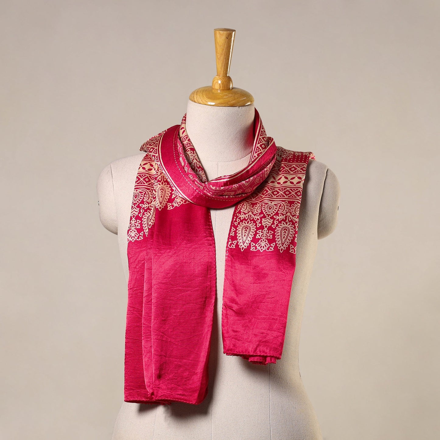 Pink - mashru silk printed stole 24 - handcrafted