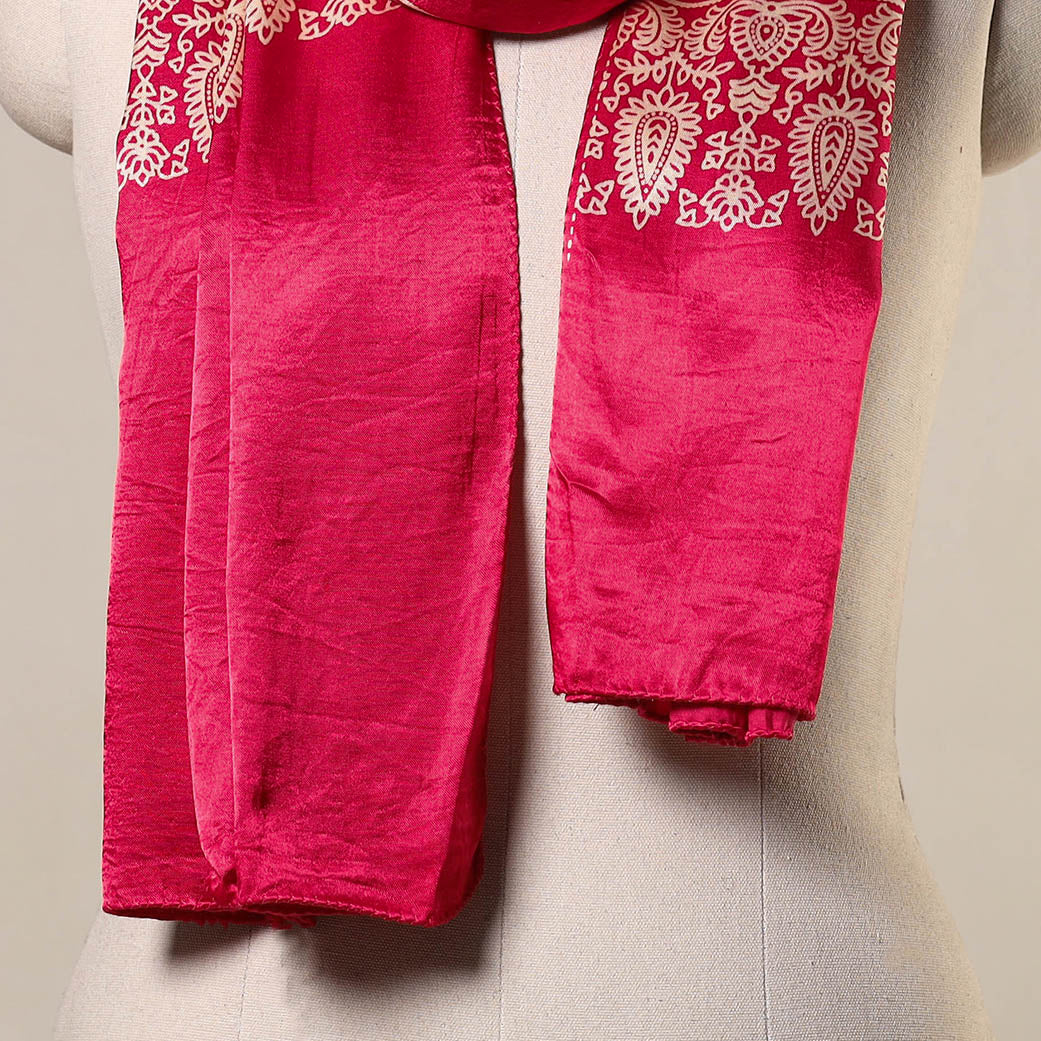 Pink - mashru silk printed stole 24 - handcrafted