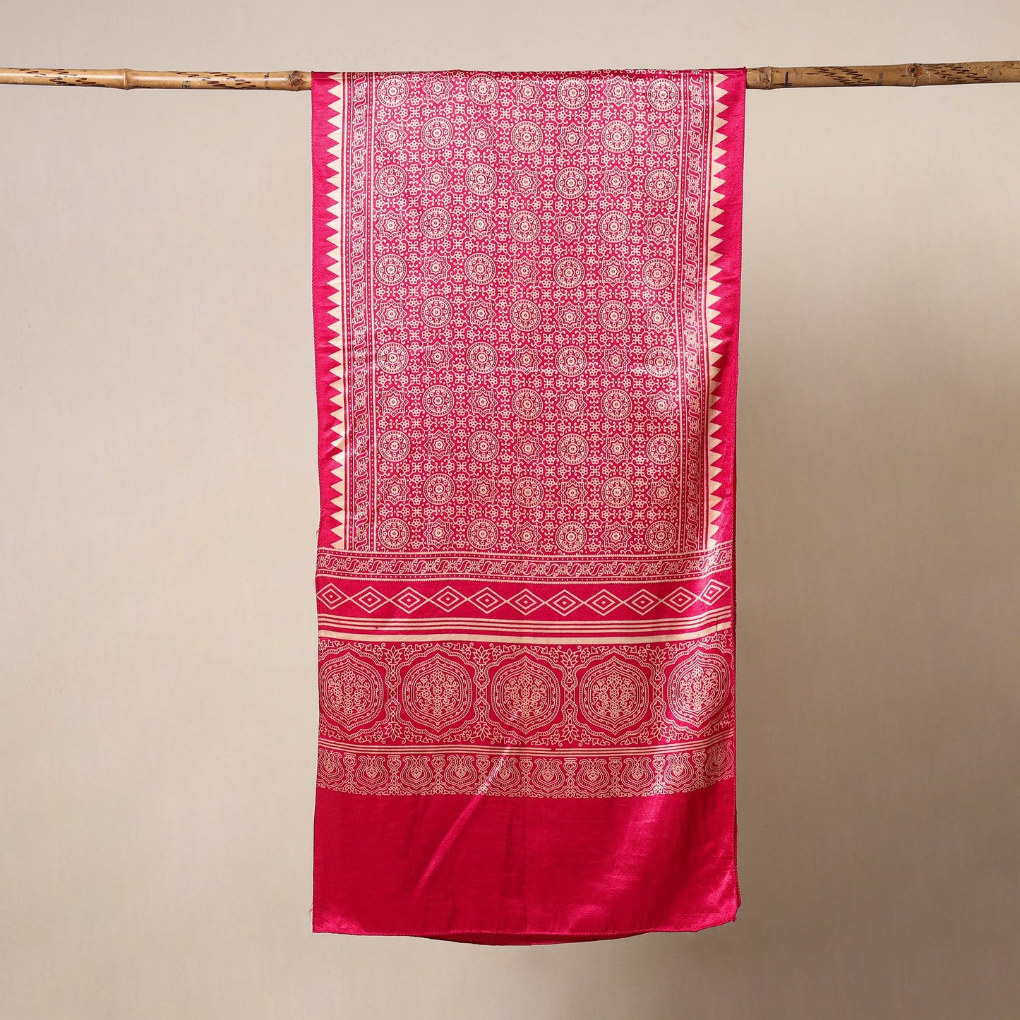 Pink - mashru silk printed stole 27 - handcrafted
