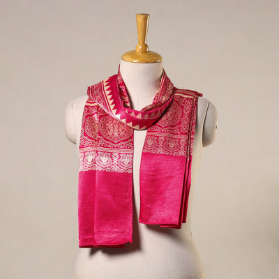 Pink - mashru silk printed stole 27 - handcrafted