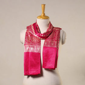 Pink - mashru silk printed stole 27 - handcrafted