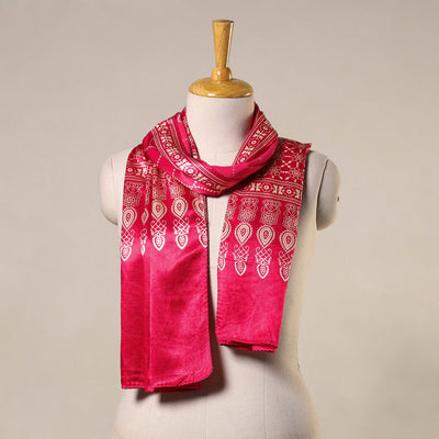 Pink - mashru silk printed stole 28 - handcrafted