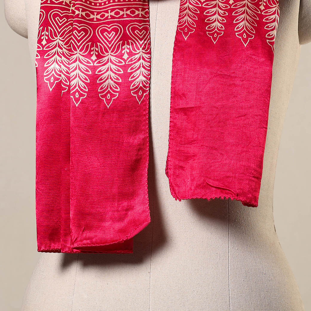 Pink Mashru Silk Printed Ajrakh Stole 
