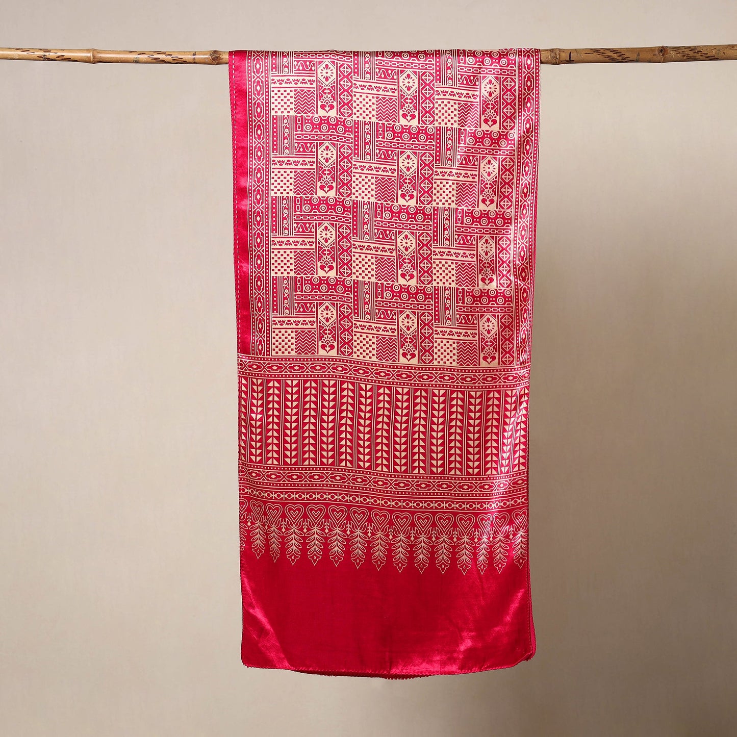 Pink Mashru Silk Printed Ajrakh Stole 