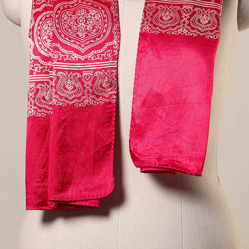 Pink - mashru silk printed stole 30 - handcrafted