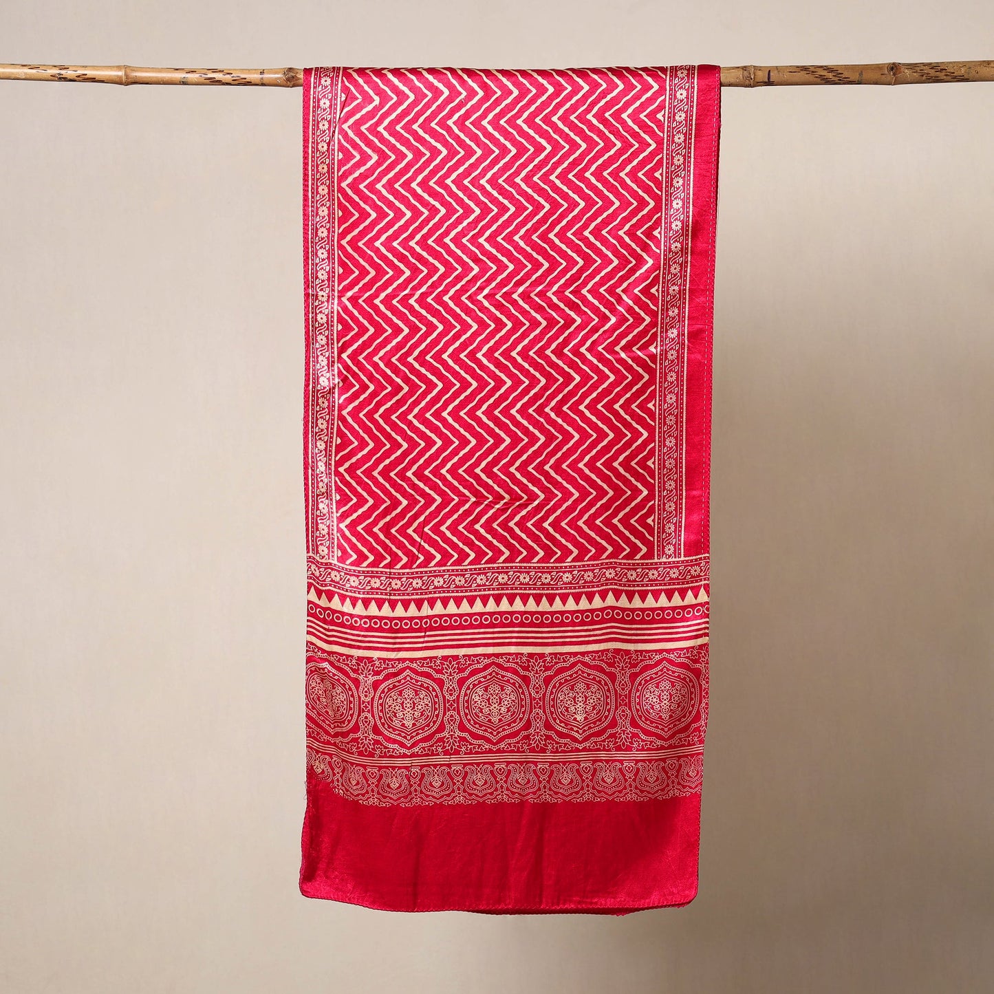 Pink - mashru silk printed stole 30 - handcrafted