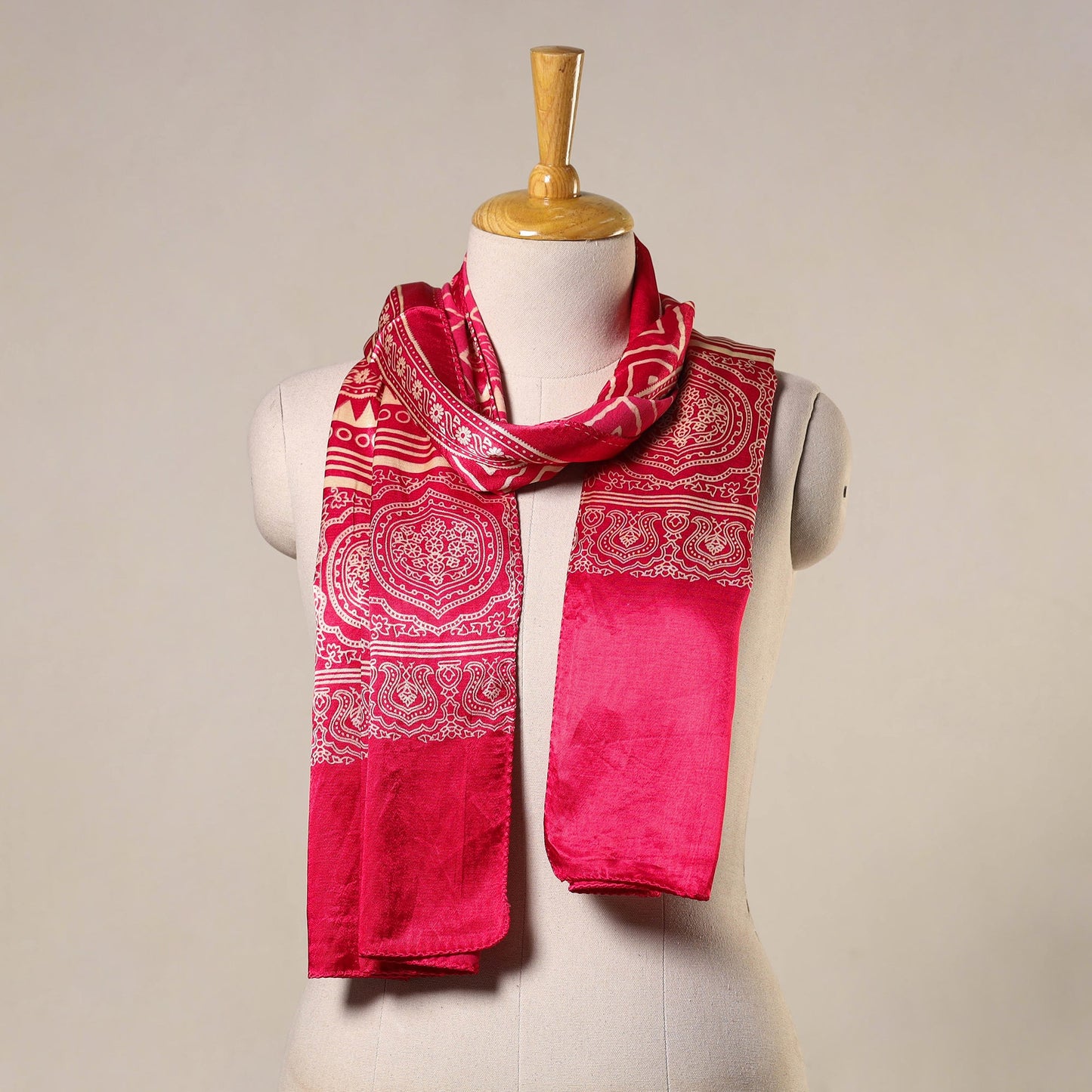 Pink - mashru silk printed stole 30 - handcrafted