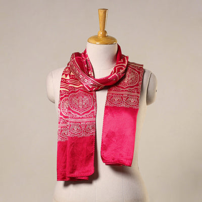 Pink - mashru silk printed stole 30 - handcrafted