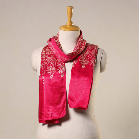 Pink Mashru Silk Printed Ajrakh Stole 