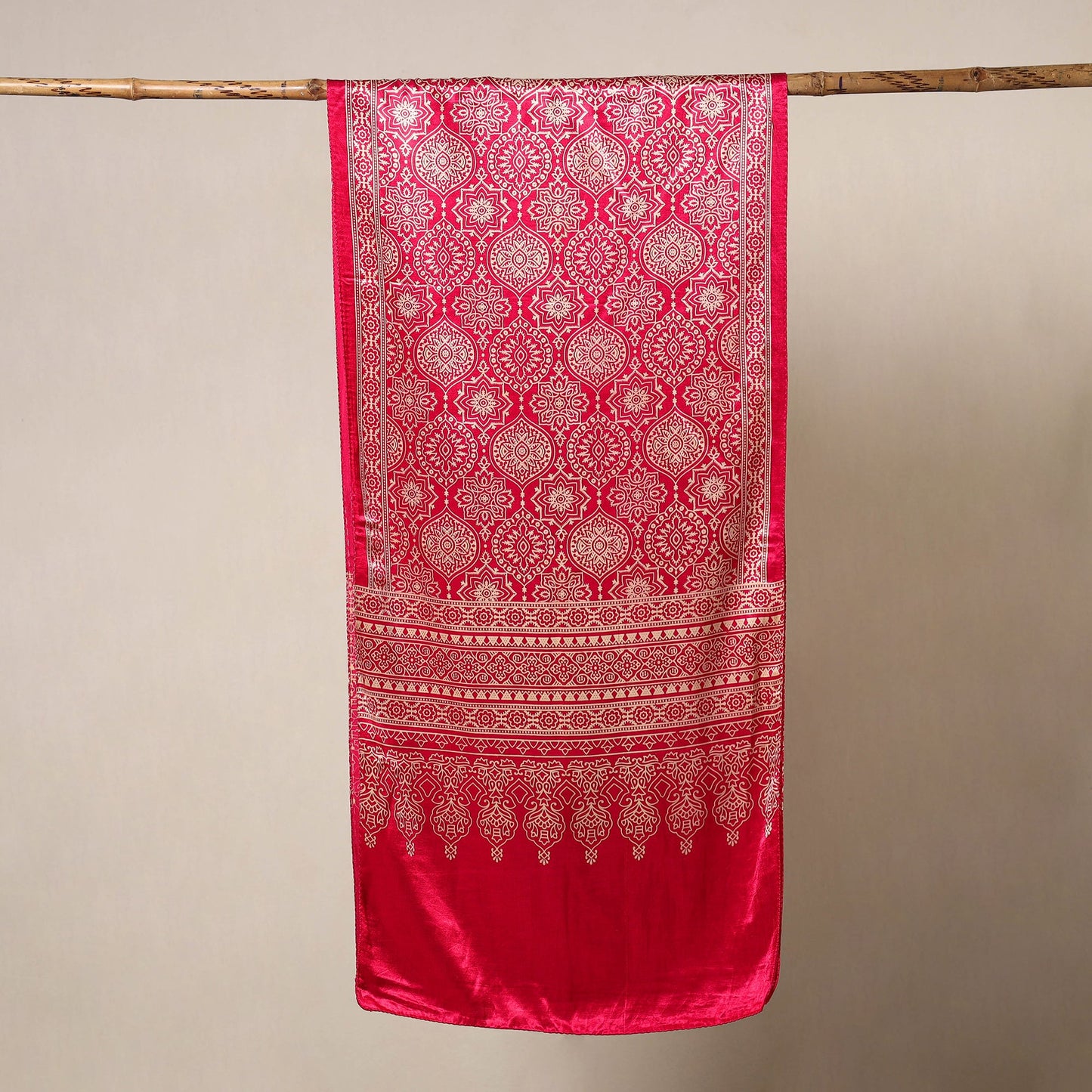 Pink Mashru Silk Printed Ajrakh Stole 