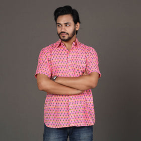 Buy Men Sanganeri Block Printed Cotton Half Sleeve Shirt Online at iTokri.com