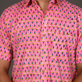 Buy Men Sanganeri Block Printed Cotton Half Sleeve Shirt Online at iTokri.com