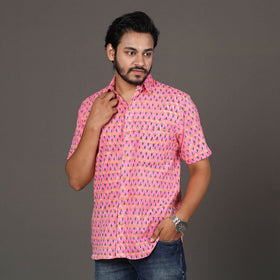 Buy Men Sanganeri Block Printed Cotton Half Sleeve Shirt Online at iTokri.com