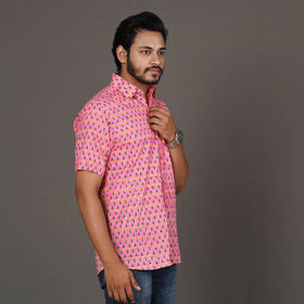 Buy Men Sanganeri Block Printed Cotton Half Sleeve Shirt Online at iTokri.com
