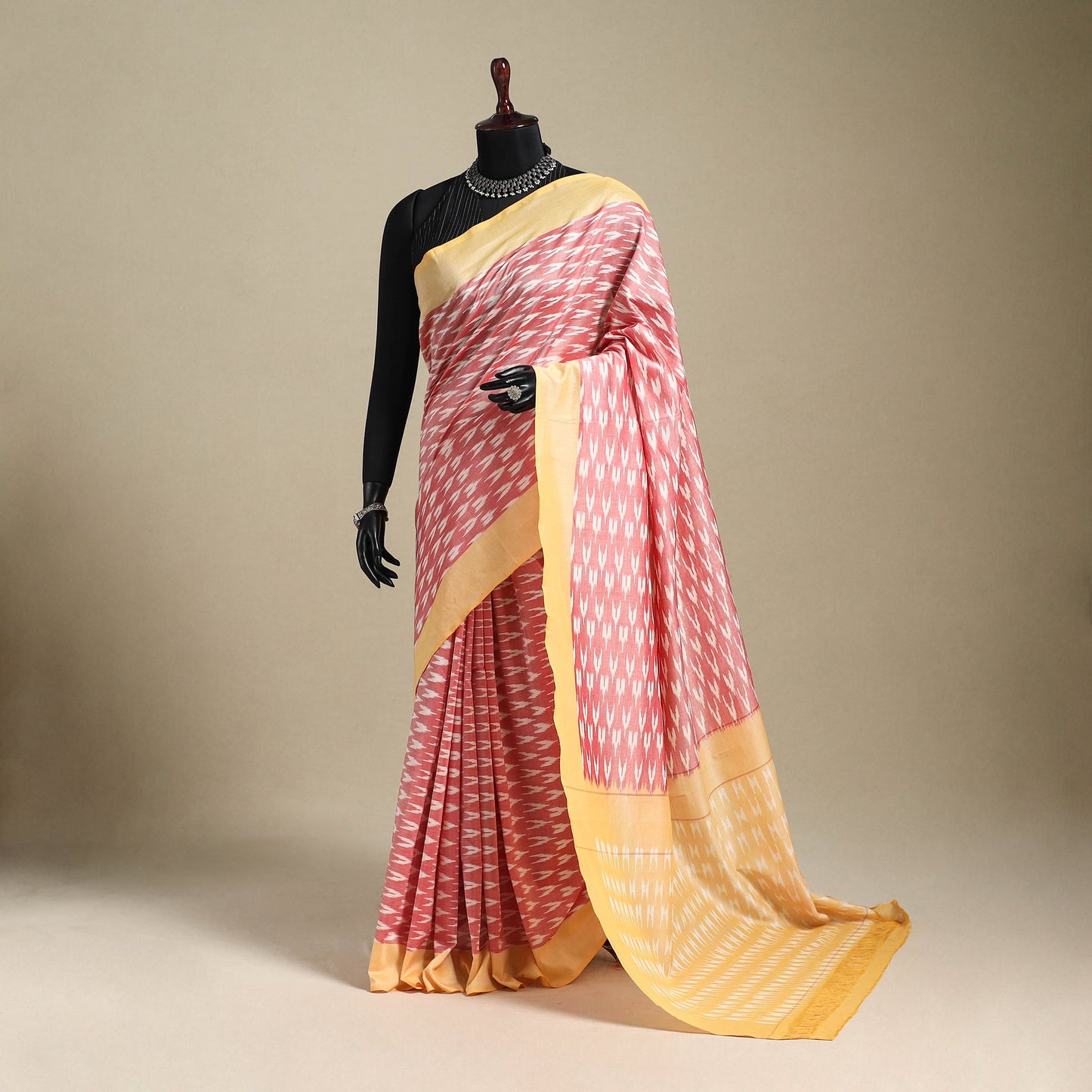 Pink - mercerised cotton handloom pochampally ikat saree 18