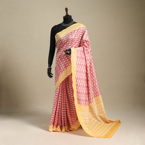 Pink - mercerised cotton handloom pochampally ikat saree 18