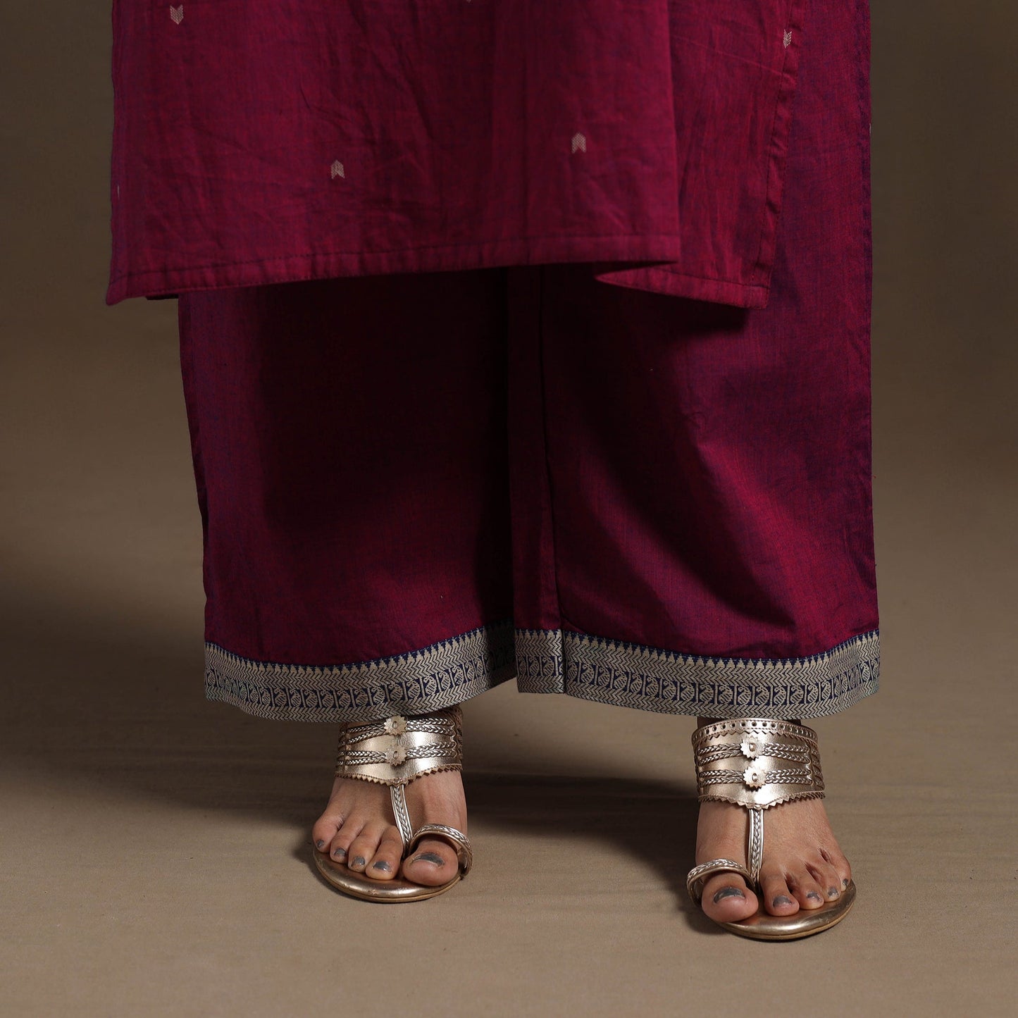 Pink Mercerised Cotton Jacquard Kurta Set (Set of 3)