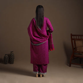 Pink Mercerised Cotton Jacquard Kurta Set (Set of 3)