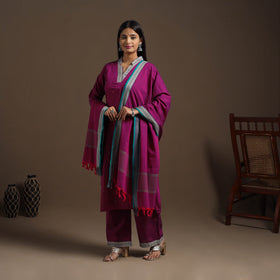 Pink Mercerised Cotton Jacquard Kurta Set (Set of 3)