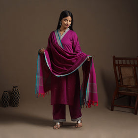 Pink Mercerised Cotton Jacquard Kurta Set (Set of 3)