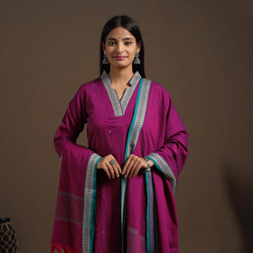 Pink Mercerised Cotton Jacquard Kurta Set (Set of 3)